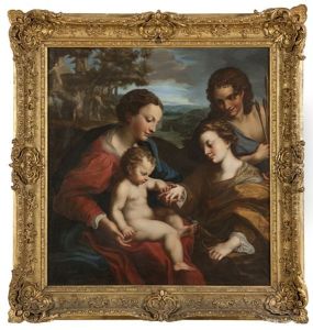 The Mystical Marriage Of Saint Catherine, With Saint Sebastian And The Martyrdom Of Two Saints In The Background by Antonio Allegri da Correggio