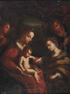 Mystic Marriage Of Saint Catherine With Saint Sebastian by Antonio Allegri da Correggio