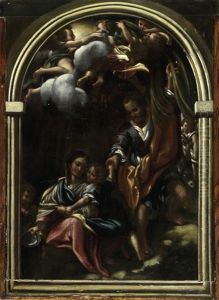 Die Hl. Familie Mit Engeln In Einer Architekturumrahmung