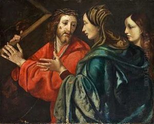 Jesus Baerer Korset Til Golgata, Ved Hans Side Gar To Kvinder (jomfru Maria Og Maria Magdalene?) by Antonio Allegri da Correggio