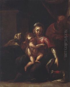 Die Heilige Familie Mit Der Hl. Elisabeth Und Dem Johannesknaben by Antonio Allegri da Correggio