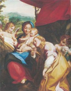 The Madonna And Child With Saints Jerome And Mary Magdalene And Angels by Antonio Allegri da Correggio