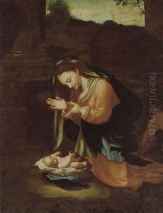Madonna In Adorazione Del Bambino, Versione Dal Dipinto Negli Uffizi, Firenze by Antonio Allegri da Correggio
