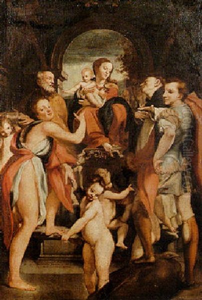 A Sacra Conversazione With The Madonna And Child Enthroned Surrounded By Saints - view 1