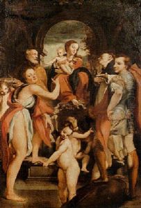 A Sacra Conversazione With The Madonna And Child Enthroned Surrounded By Saints by Antonio Allegri da Correggio