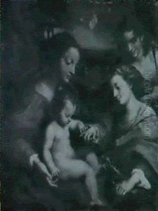 The Mystic Marriage Of Saint Catherine With Saint John The Baptist by Antonio Allegri da Correggio
