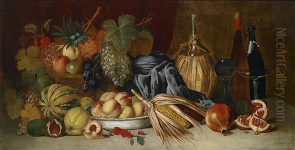 Fruchtestillleben Mit Weinflaschen - view 1