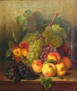 A Still Life Of Grapes And Other Fruit Resting On A Table by Joseph Correggio
