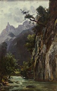 Felsige Flusslandschaft Mit Aufragendem Massiv Und Sonnigem Lichteinfall thumbnail