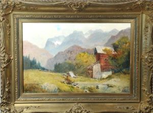 Schafer Mit Herde Bei Einer Wassermuhle Am Mittenwalder Gebirgsbach