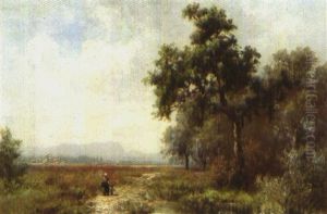 Teichlandschaft Mit Bauerin Und Kind by Ludwig Correggio