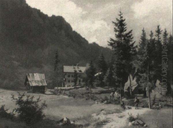 Alpenlandschaft Mit Wiesen Und Bauerngehoft - view 1