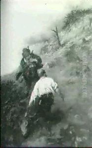 Zwei Wilderer Mit Erlegtem Hirsch                           Am Berghang