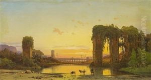 Tiberlandschaft Mit Antiken Ruinen, Abendstimmung by Hermann David Solomon Corrodi