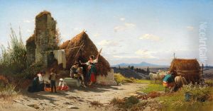 A Scene Of Daily Life In The Roman Campagna by Hermann David Solomon Corrodi