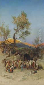 Pilgrims Journeying To The Mount Of Olives, Jerusalem Beyond by Hermann David Solomon Corrodi