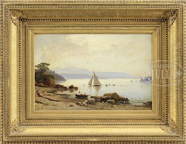Italian Landscape With Lake, Mountains, And Fishermen - view 1