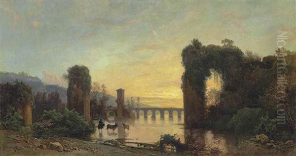 A Roman Aqueduct At Sunset - view 1