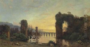 A Roman Aqueduct At Sunset