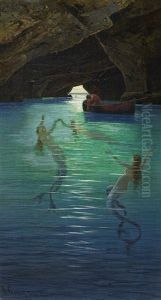 Fischer Und Meerjungfrauen In Der Blauen Grotte Auf Capri