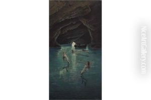 Ein Fischer Und Meerjungfrauen In Der Blauen Grotte Auf Capri
