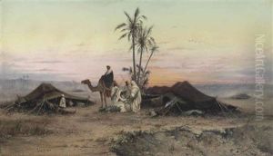 A Bedouin Camp At Dusk by Hermann David Solomon Corrodi