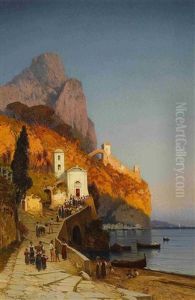 Morgendlicher Kirchgang An Der Kuste Von Sorrent by Hermann David Solomon Corrodi