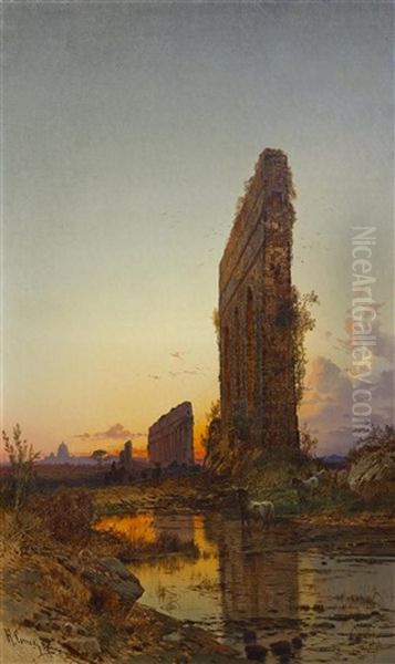 The Roman Aqueducts At Sunset - view 1