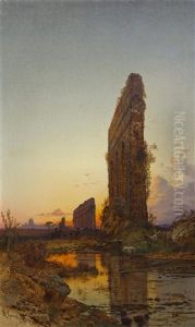 The Roman Aqueducts At Sunset by Hermann David Solomon Corrodi