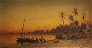 Orientalische Marktszene Am Strand Bei Sonnenuntergang