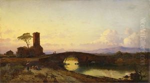Abendstimmung An Der Ponte Molle Am Tiber