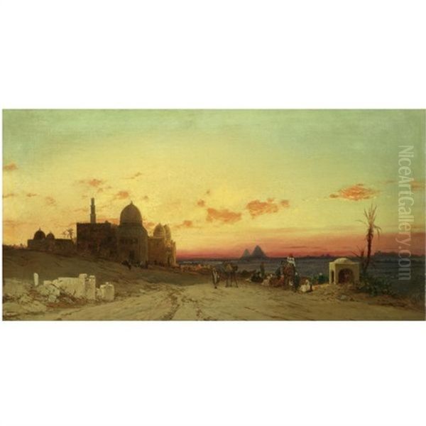 A View Of The Tomb Of The Caliphs With The Pyramids Of Giza Beyond, Cairo - view 1