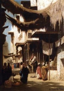 Foule Aux Portes Du Caravanserail by Hermann David Solomon Corrodi