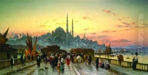 Le Pont De Galata Au Crepuscule Avec La Mosquee Yeni Valide Djami, Constantinople