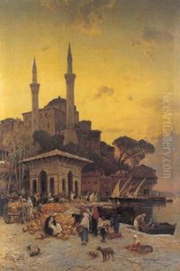 Constantinopoli, Mercato Nei Pressi Della Moschea by Hermann David Solomon Corrodi