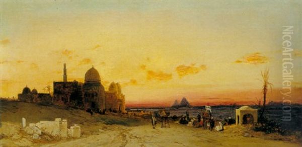 Arabs Camping, The Pyramids In The Distance - view 1