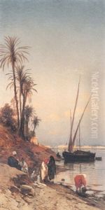 Fetching Water On The Banks Of The Nile by Hermann David Solomon Corrodi