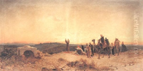 Arabs At Prayer On A Hillside - view 1