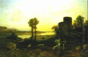 Weideszene Am Tiber Mit Blick Auf Rom