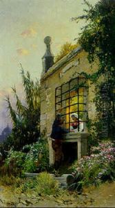 Begegnung Eines Liebespaares Am Fenser by Hermann David Solomon Corrodi