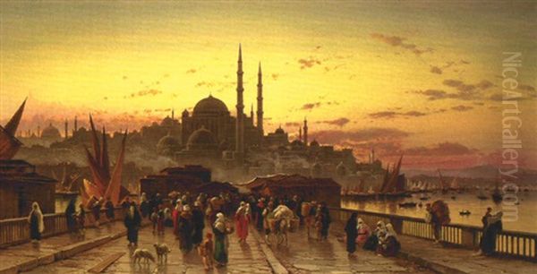 Dusk On The Galata Bridge And The Yeni Valide Djami, Constantinople - view 1