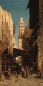 A Street Scene, Cairo by Hermann David Solomon Corrodi
