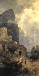Pescatori Sulla Spiaggia Di Capri by Hermann David Solomon Corrodi