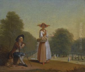 A Fruitseller And A Man Resting, A Park Beyond by Pieter Angillis
