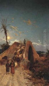 Arab Shepherds On A Bridge by Hermann David Solomon Corrodi