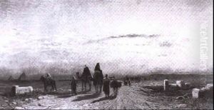 Karawane In Der Agyptischen Wuste Bei Morgengrauen by Hermann David Solomon Corrodi