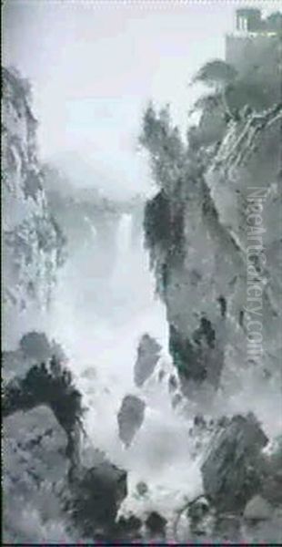 Heroische Landschaft Mit Wasserfall Bei Tivoli - view 1