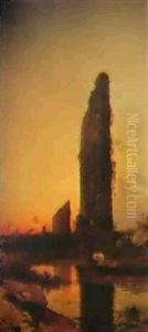 Campagna Romana Con Ruderi Al Tramonto by Hermann David Solomon Corrodi