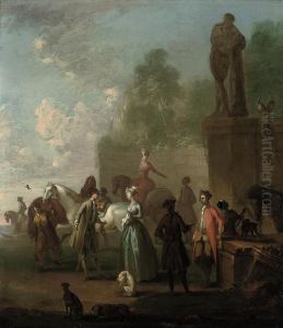 A Hunting Party At Rest Beneath A Sculpture Of Hercules by Pieter Angillis