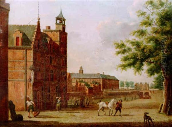 View Of A Town With Figures By A Canal - view 1